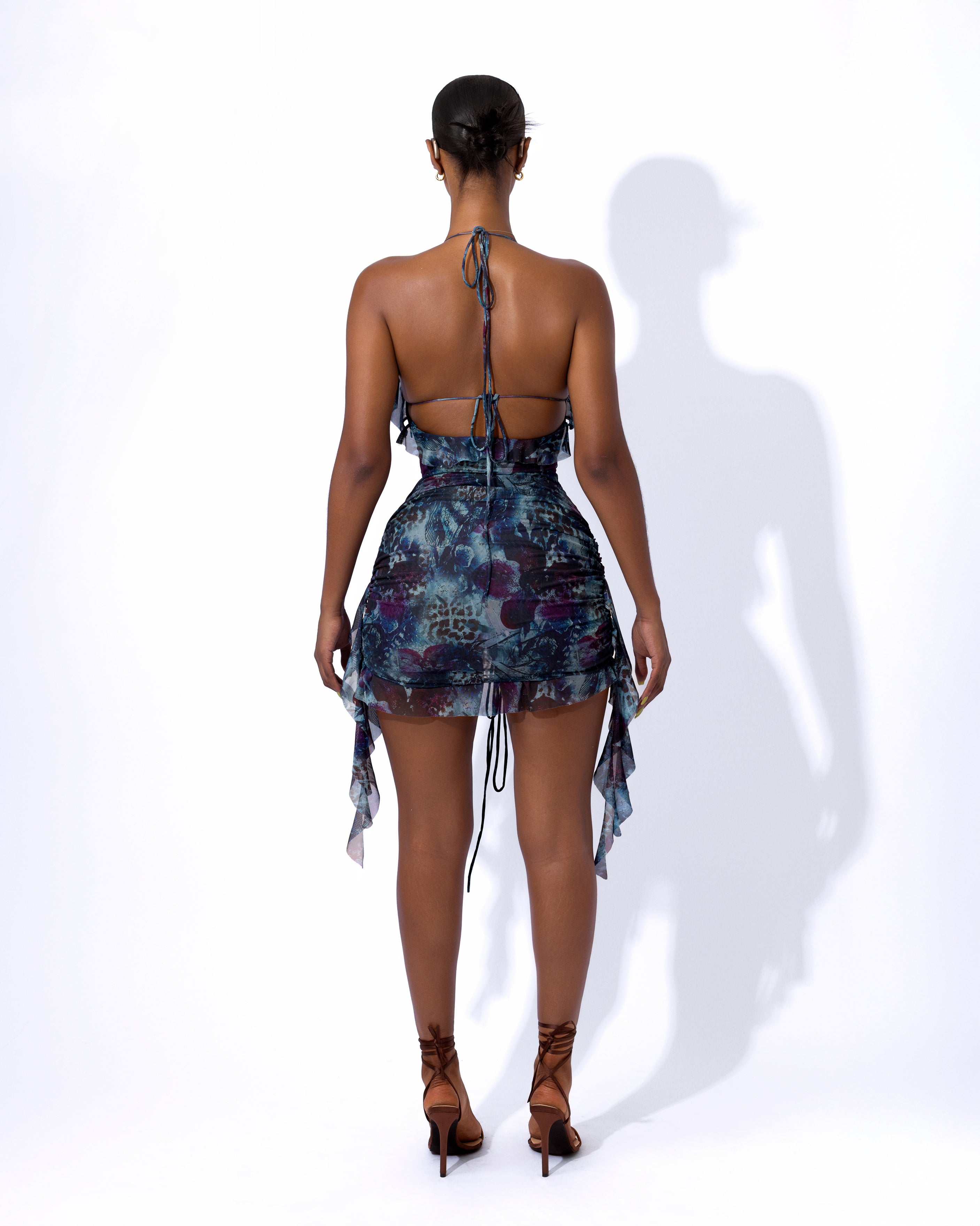 "AMORA" Frill Dress - Blue/Green