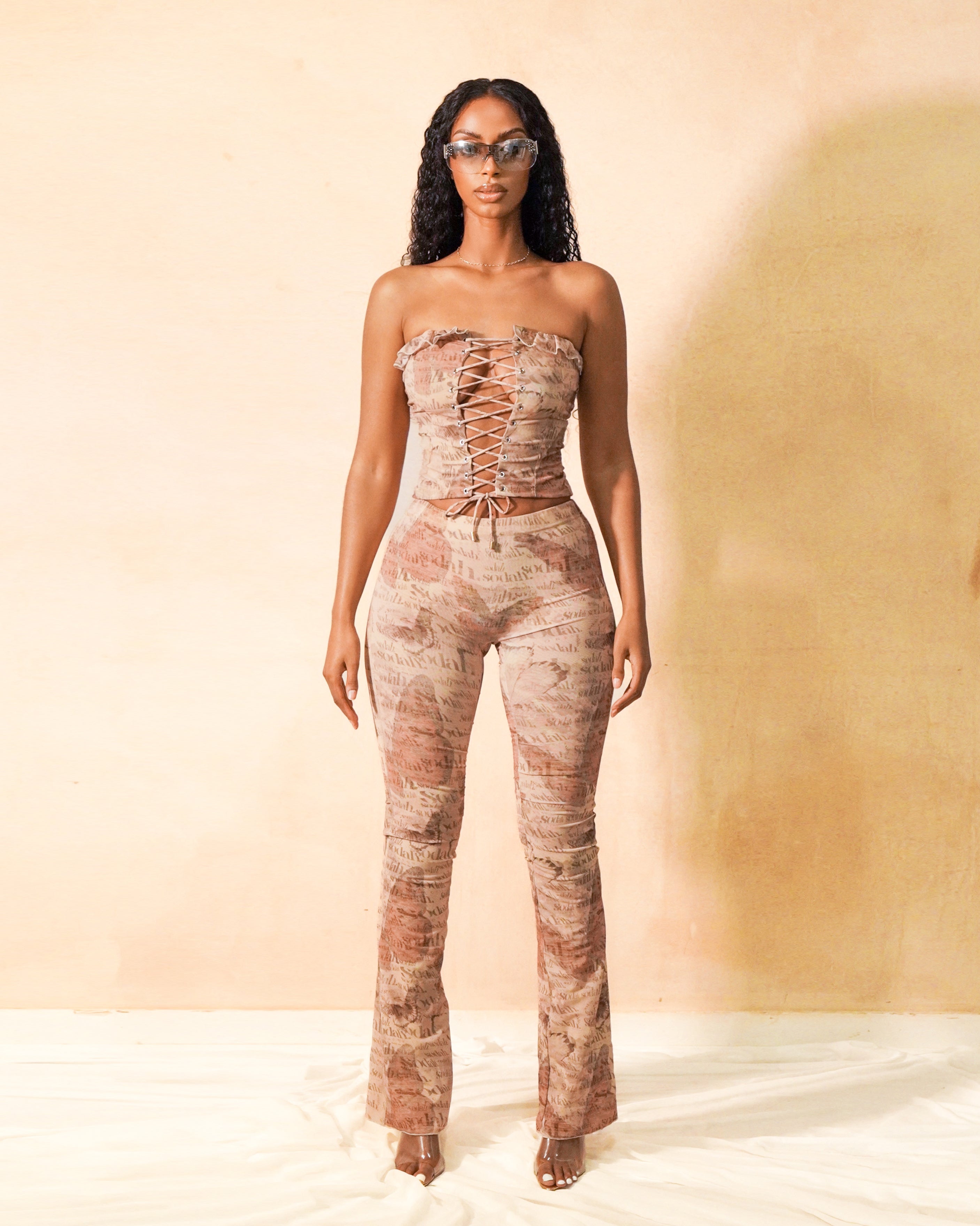 "WHISPER" Lace Up Top - Beige