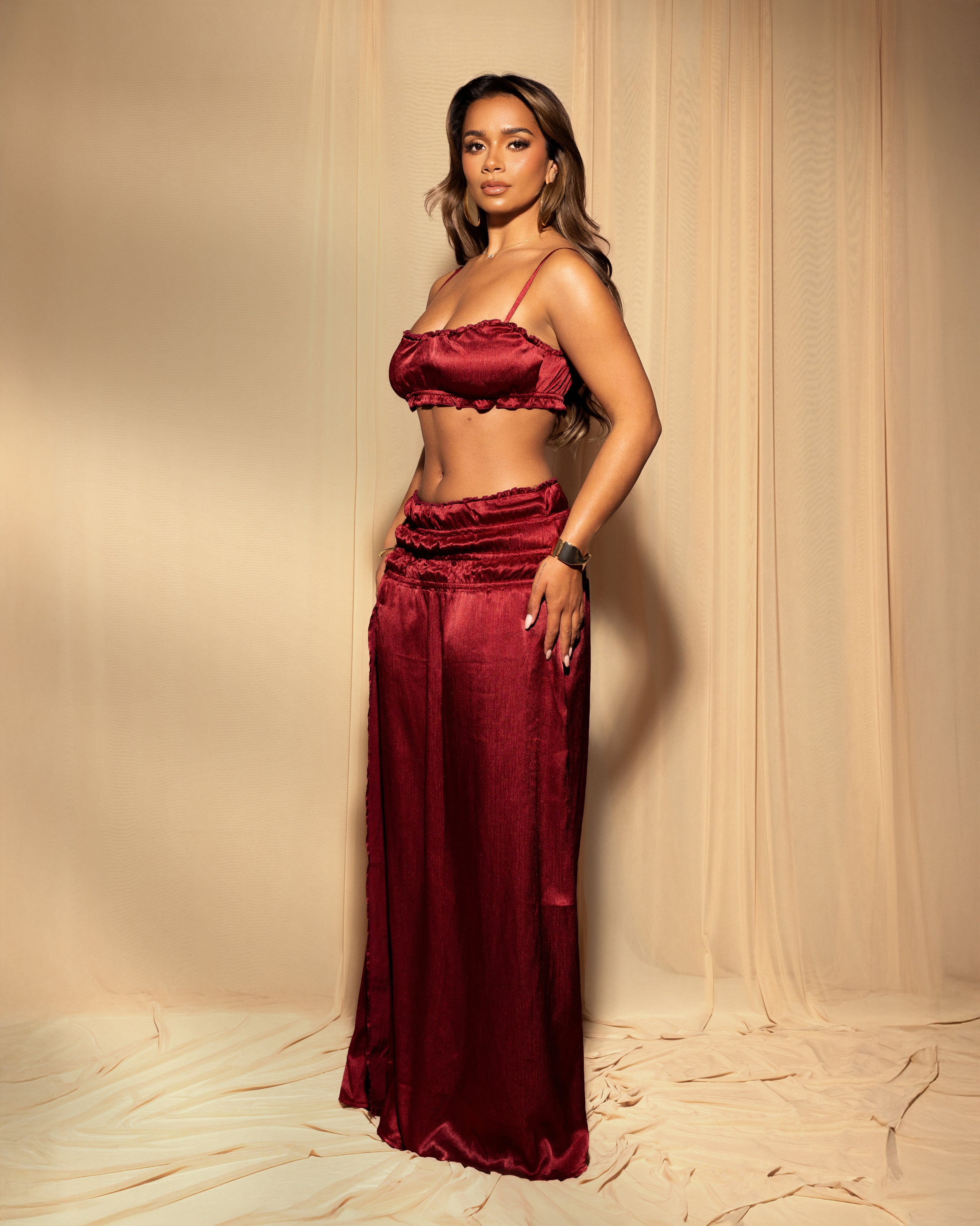"CAMILA" Maxi Skirt - Burgundy