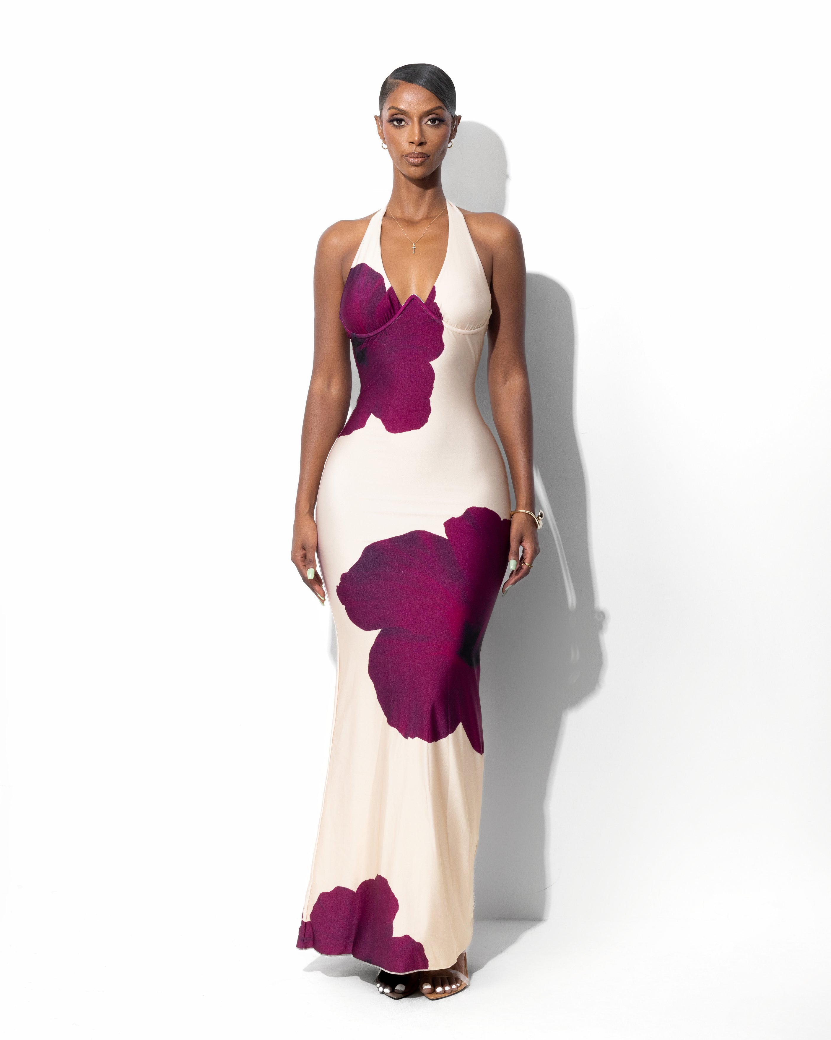 "ELYSIA" Maxi Dress - Beige/Berry