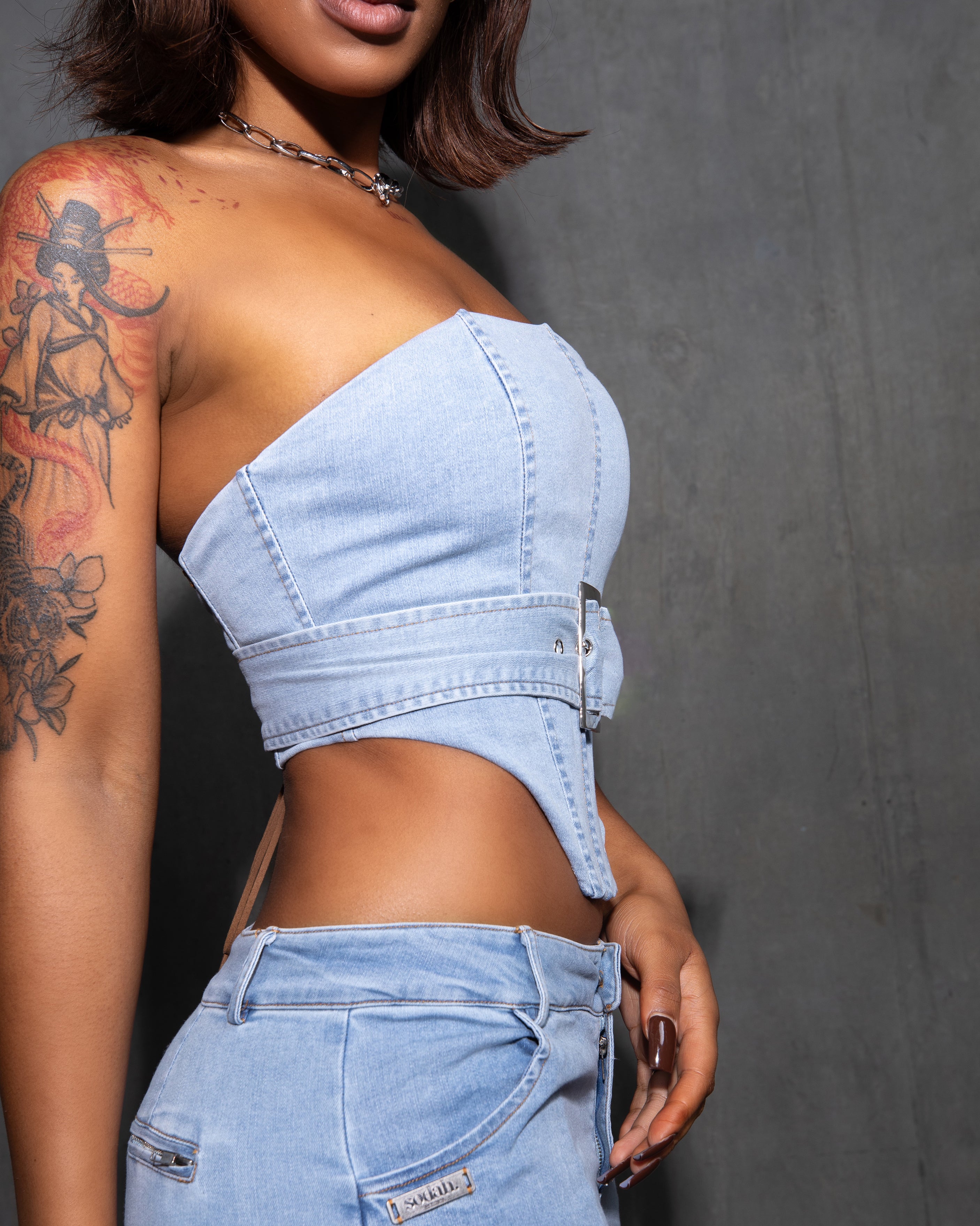 "ENIGMA" Corset Top - Denim Blue