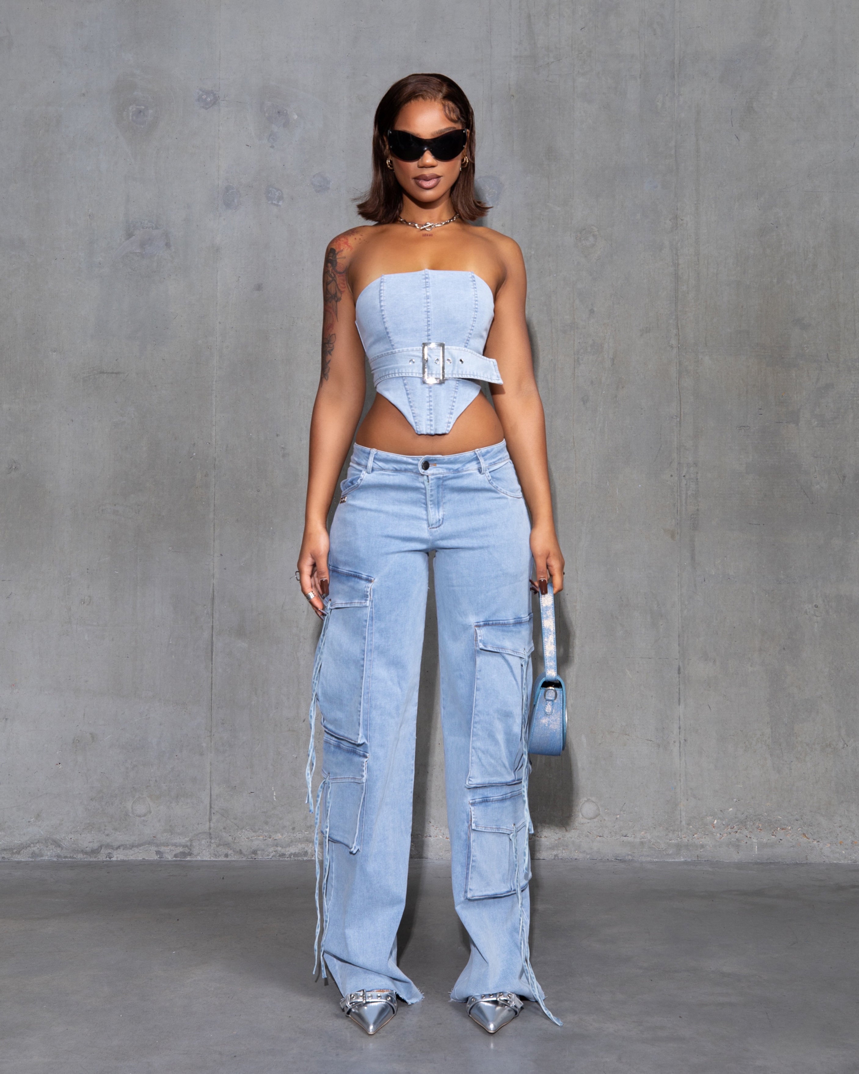 "ENIGMA" Corset Top - Denim Blue