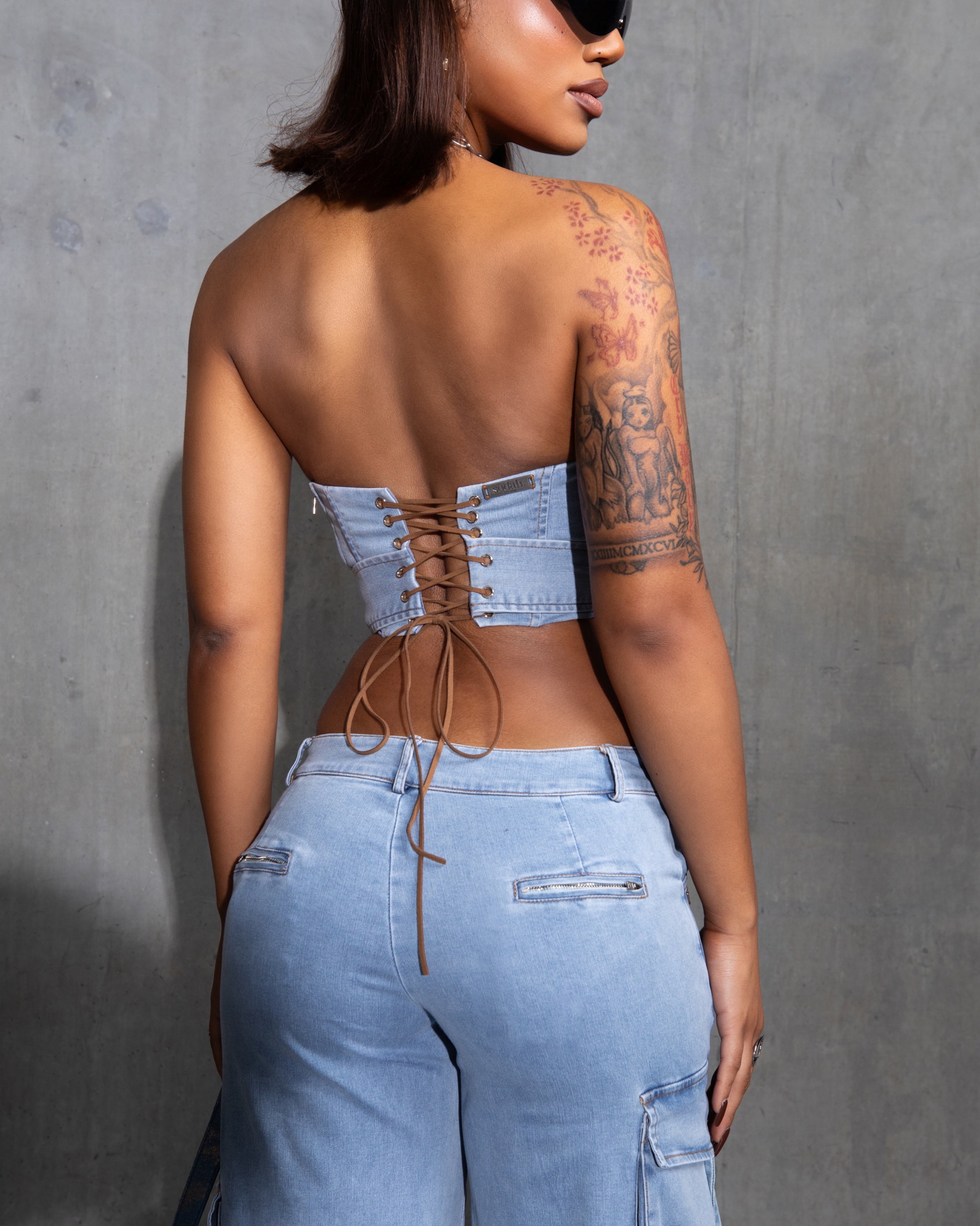"ENIGMA" Corset Top - Denim Blue