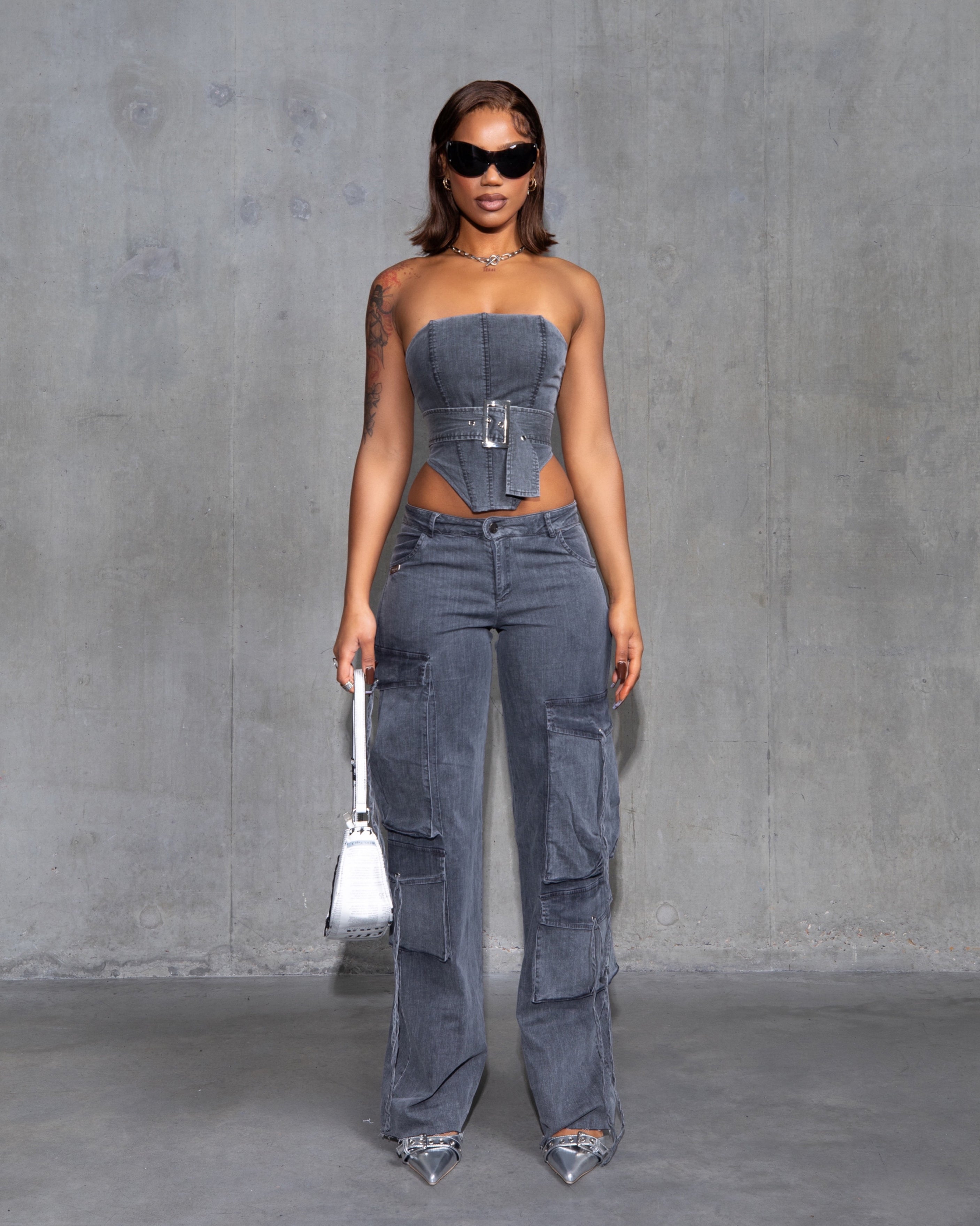 "ENIGMA" Corset Top - Denim Grey