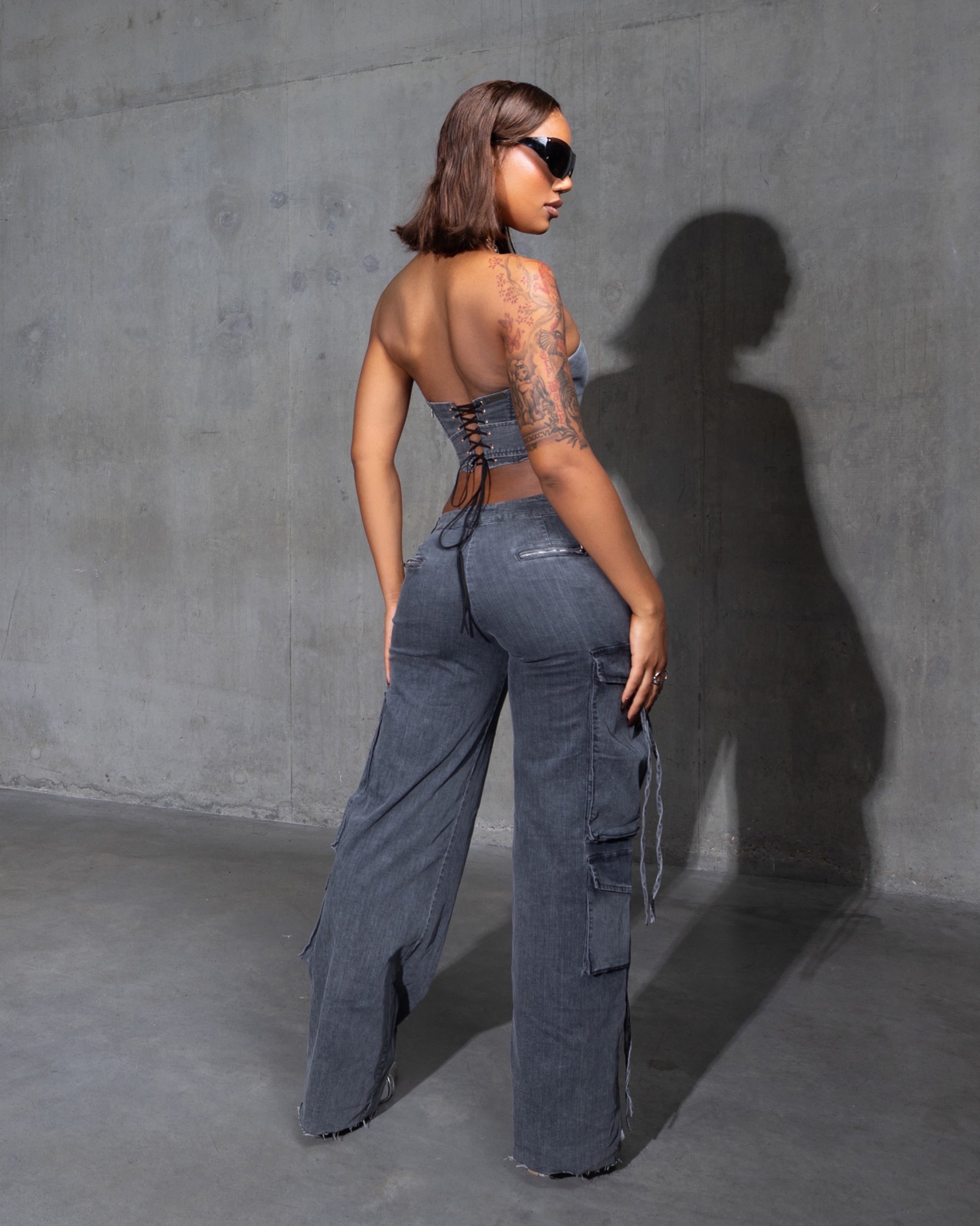 "ENIGMA" Corset Top - Denim Grey