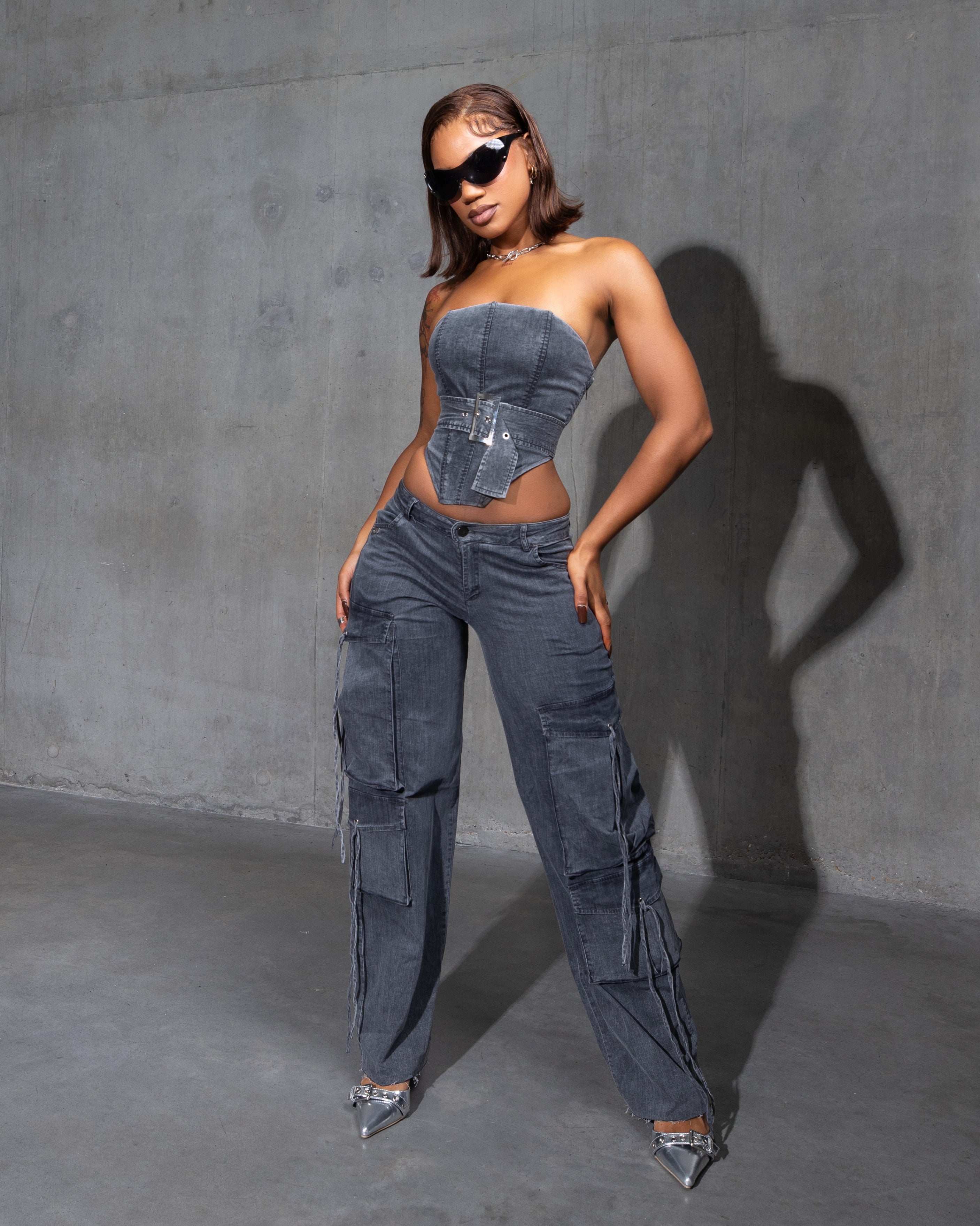 "ENIGMA" Corset Top - Denim Grey