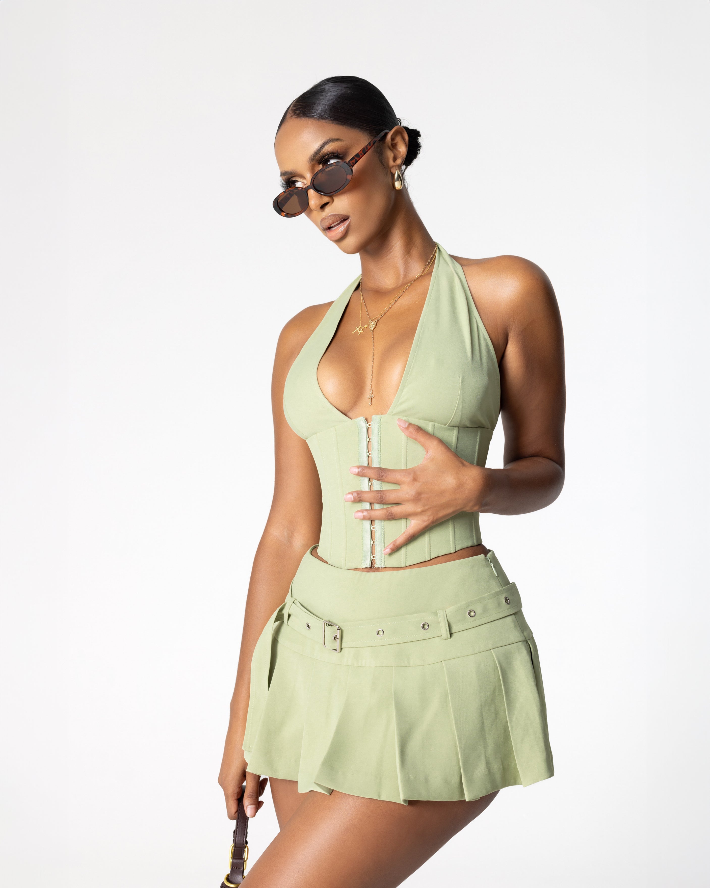 "CULTURE" Mini Skirt - Sage Green