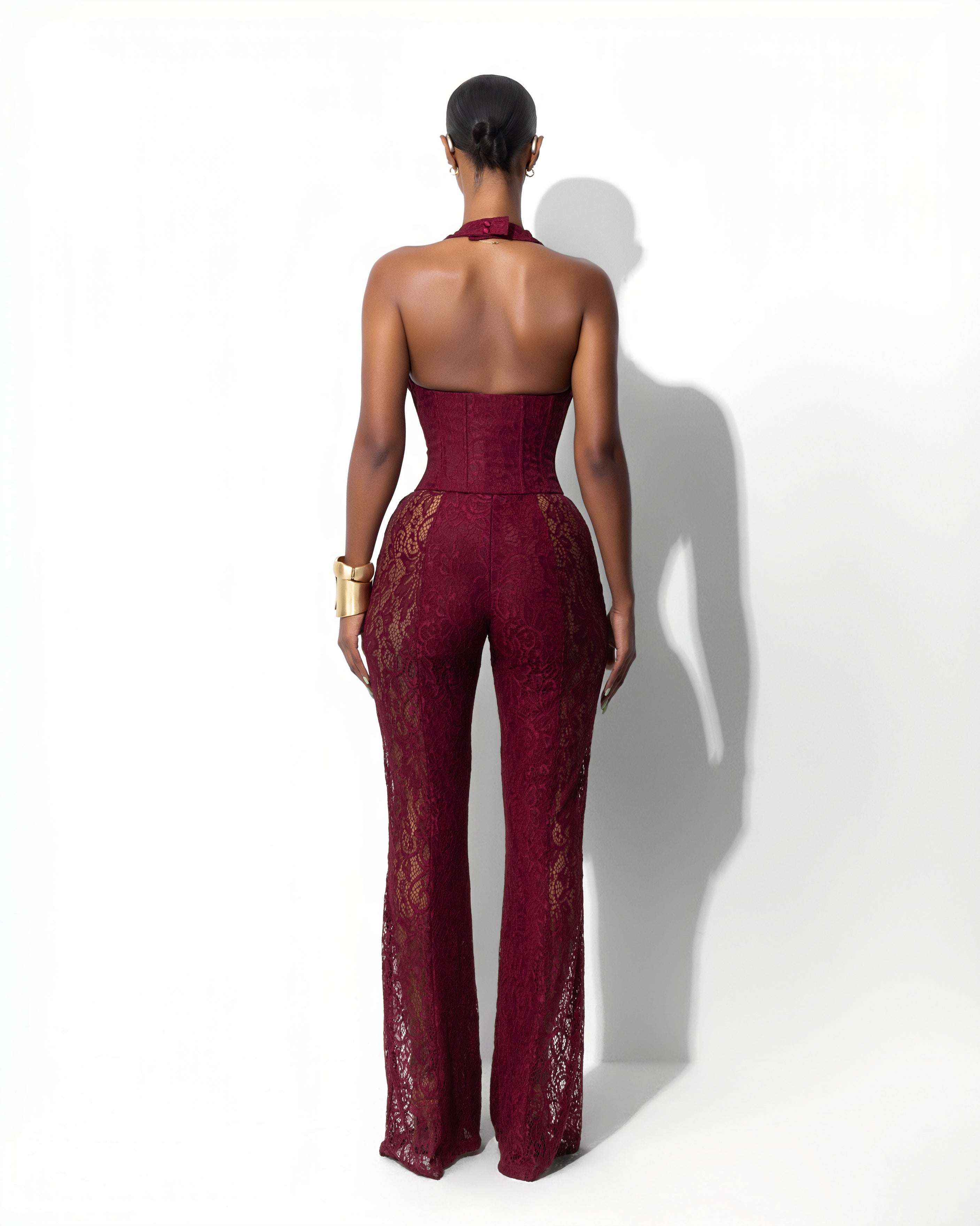 "TROUBLE" Lace Jumpsuit - Burgundy