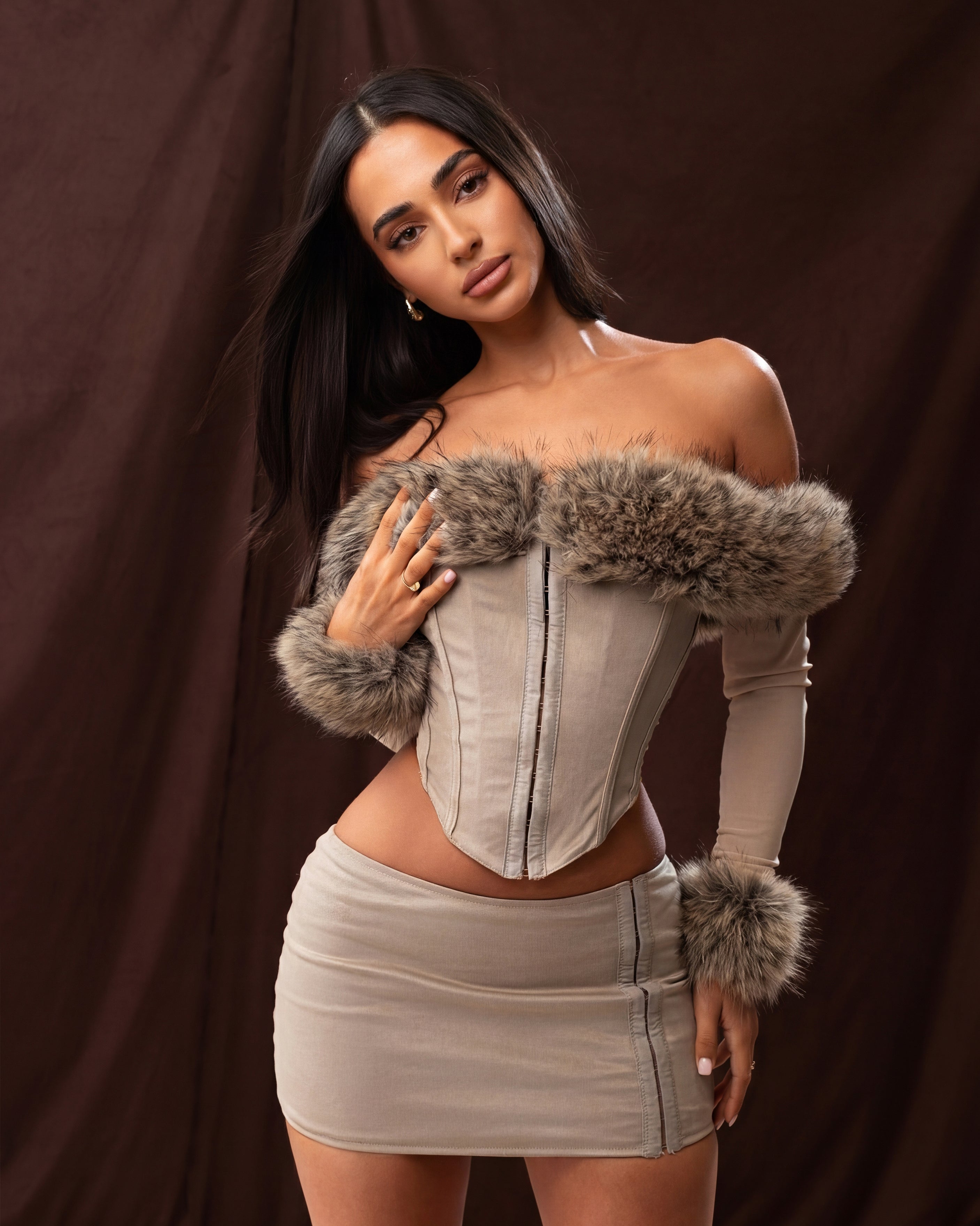 "HEIDI" - Corset Top - Grey/Beige