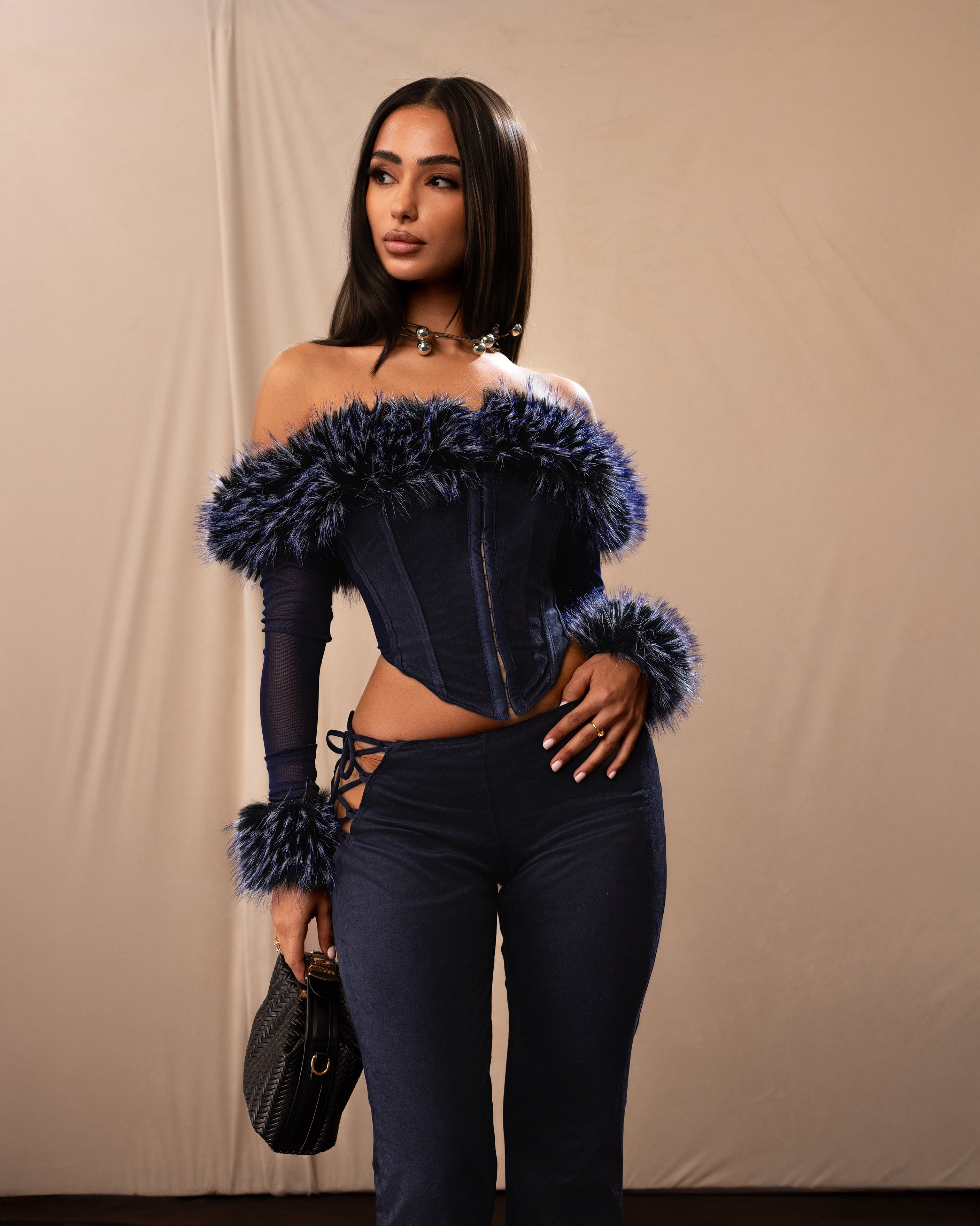 "HEIDI" - Corset Top - Blue/Black
