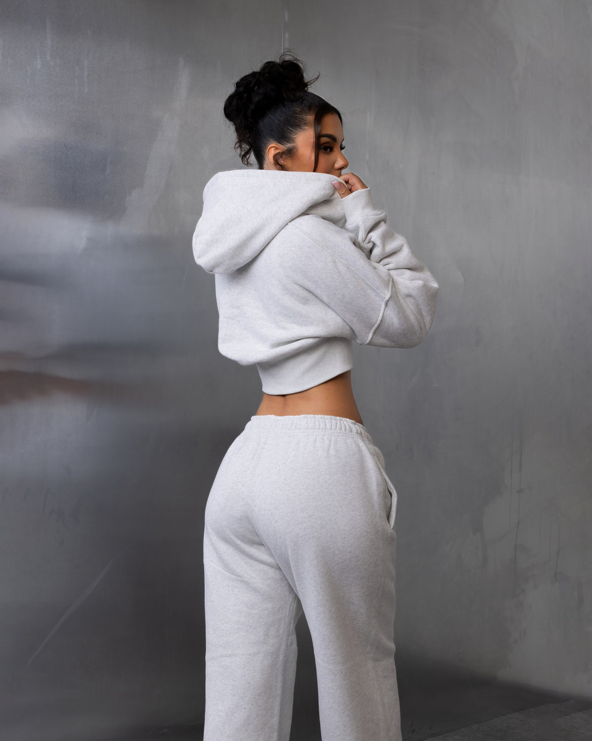 "MAISON" Cropped Hoodie - Grey/Red