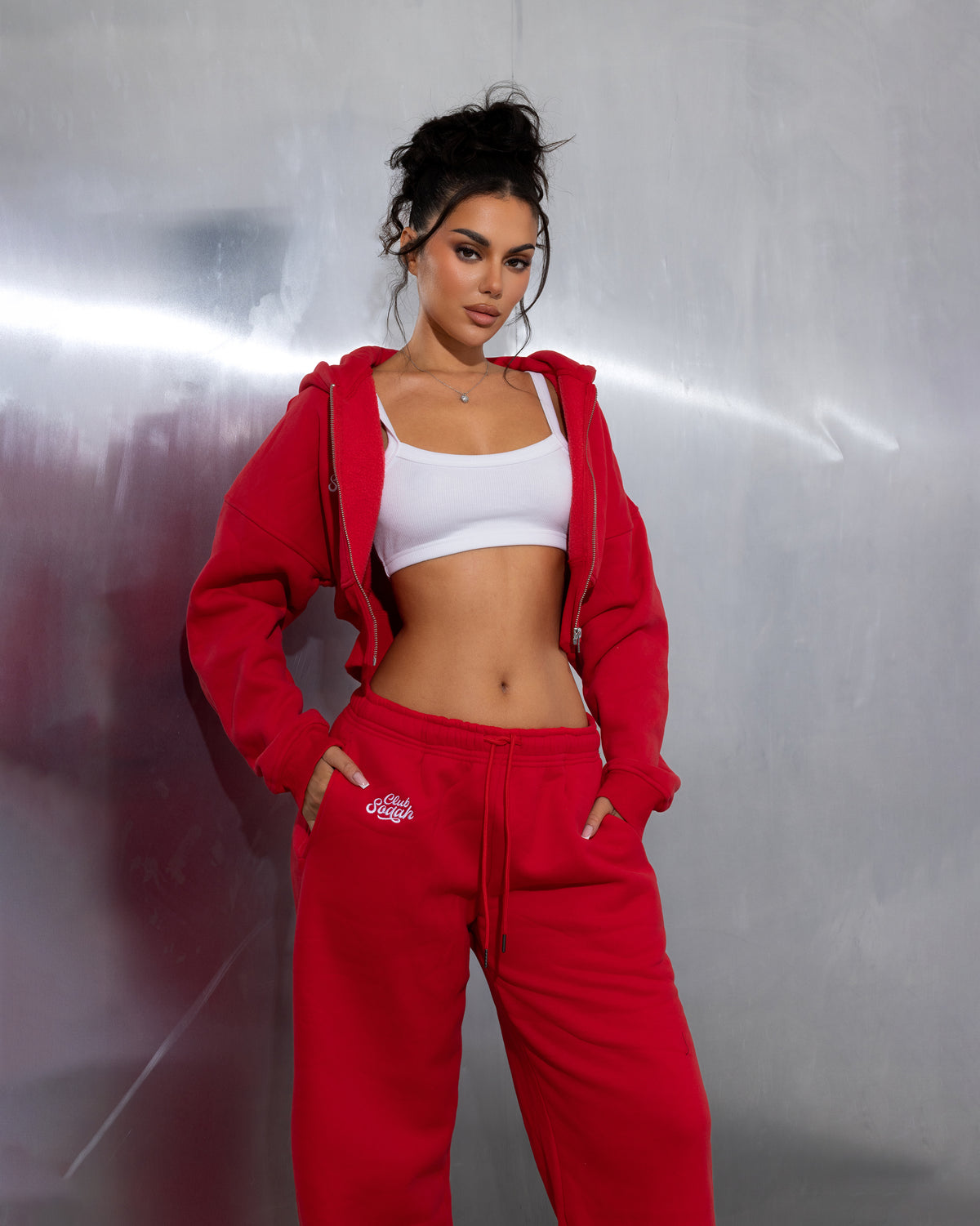 "MAISON" Cropped Hoodie - Red/White