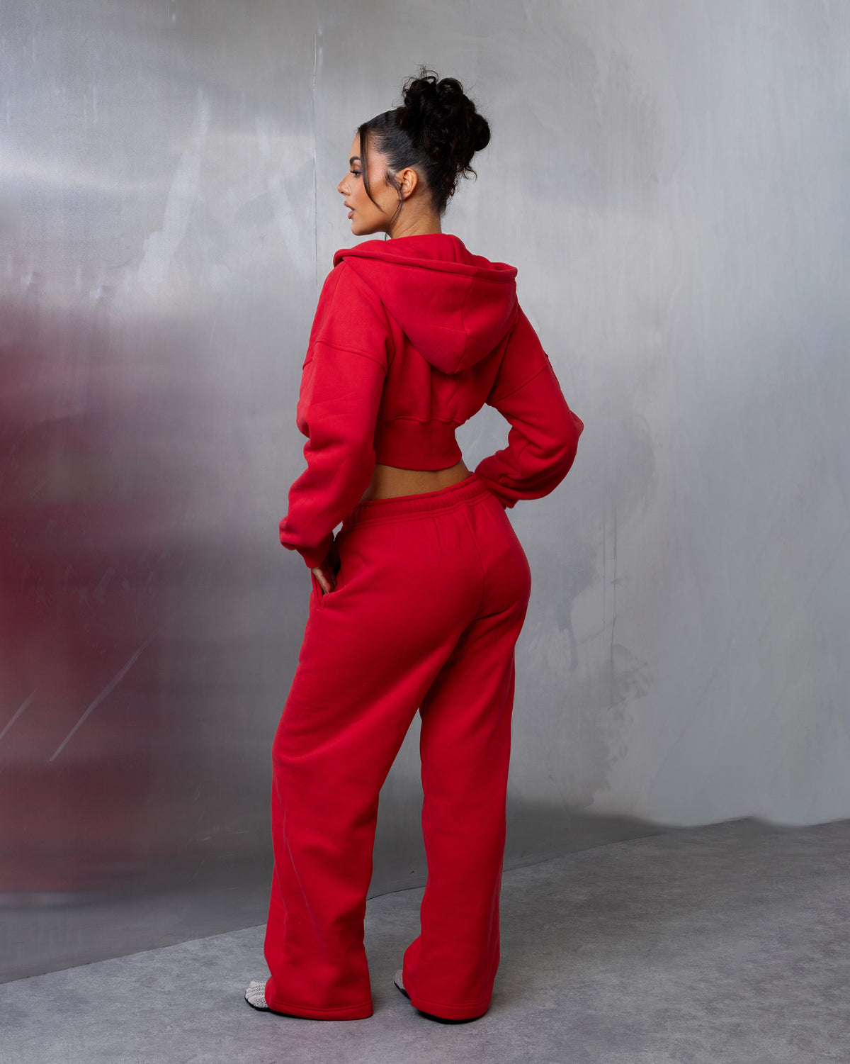 "MAISON" Cropped Hoodie - Red/White