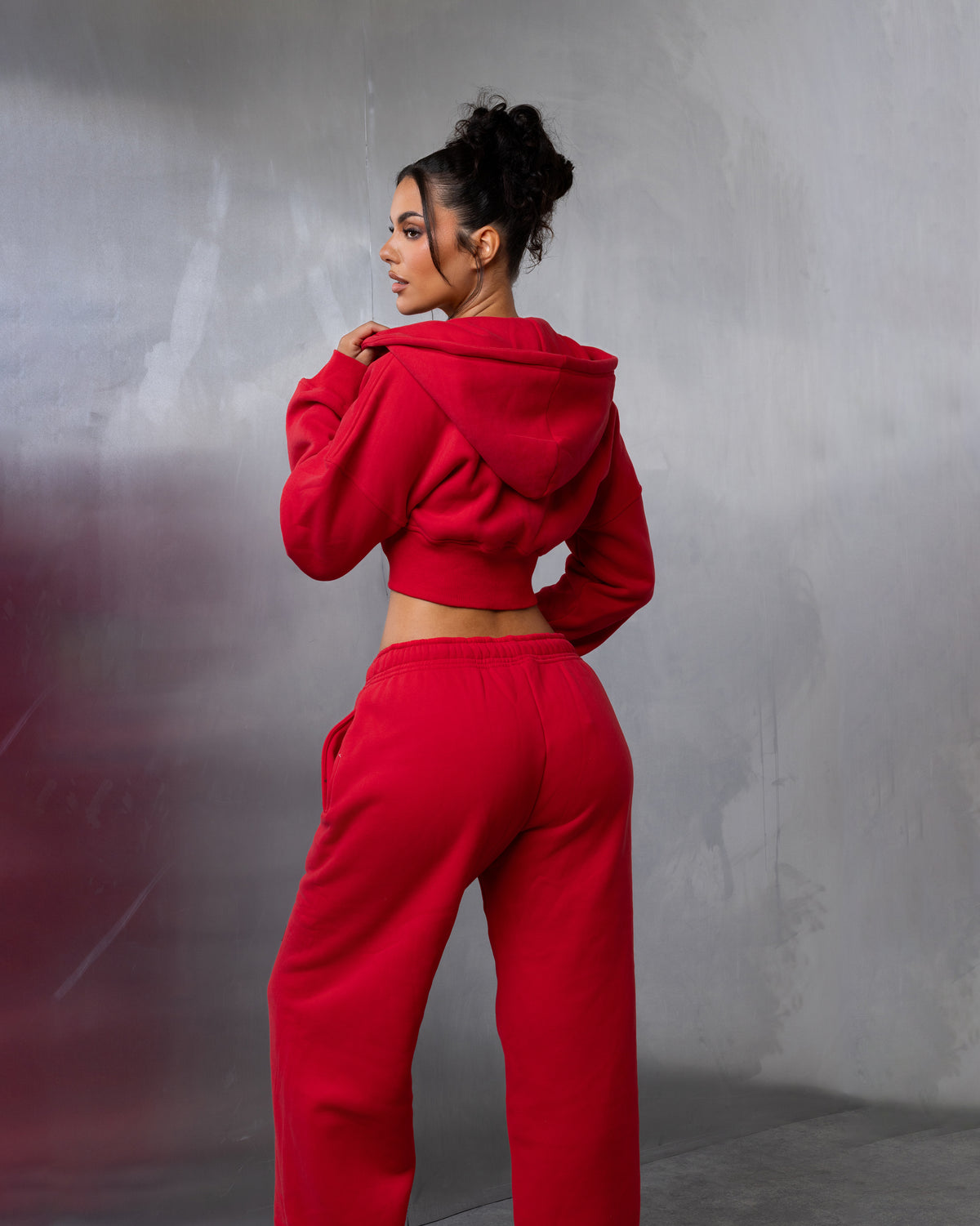 "MAISON" Cropped Hoodie - Red/White