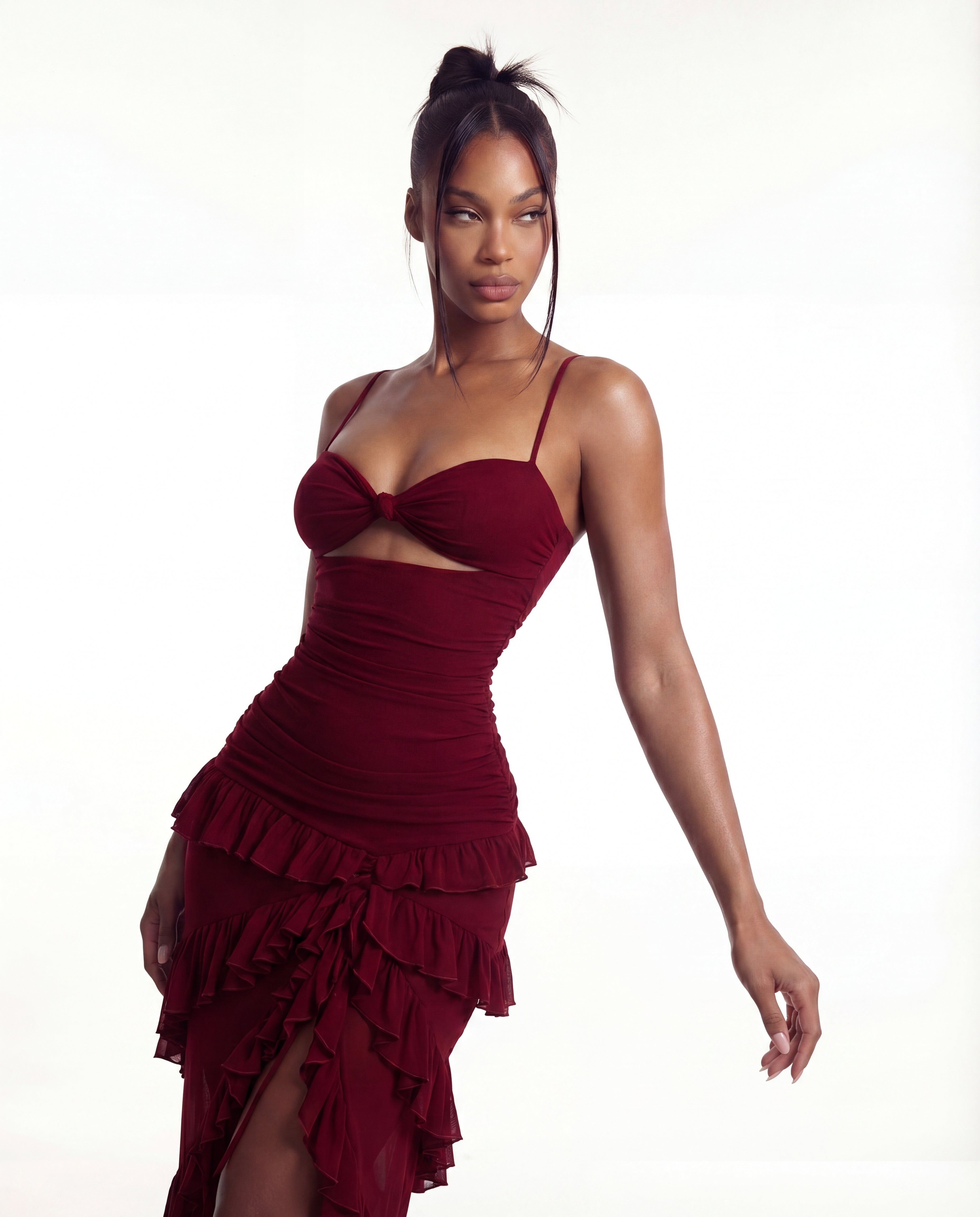 "PEACE" Frilled Maxi Dress - Wine