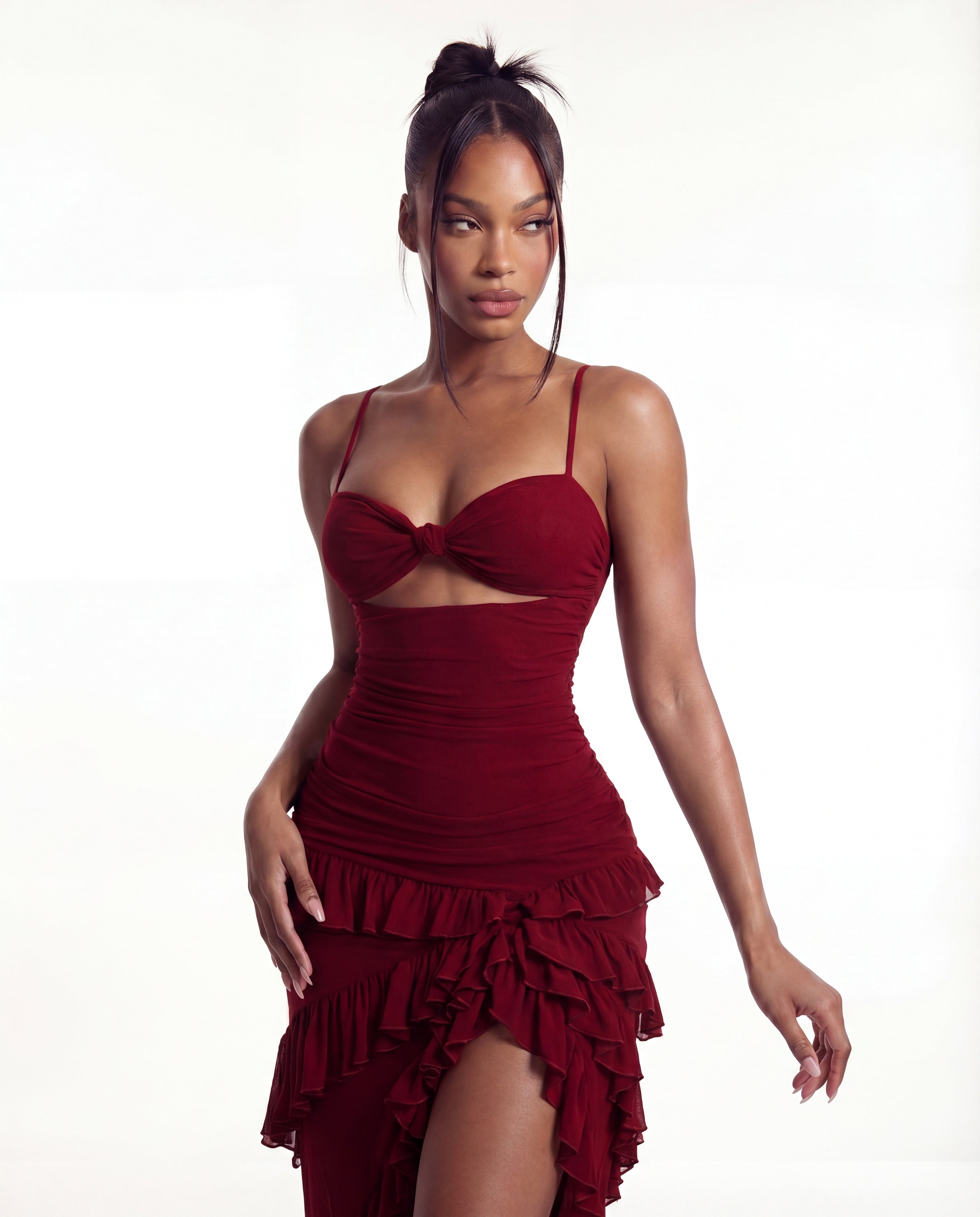"PEACE" Frilled Maxi Dress - Wine