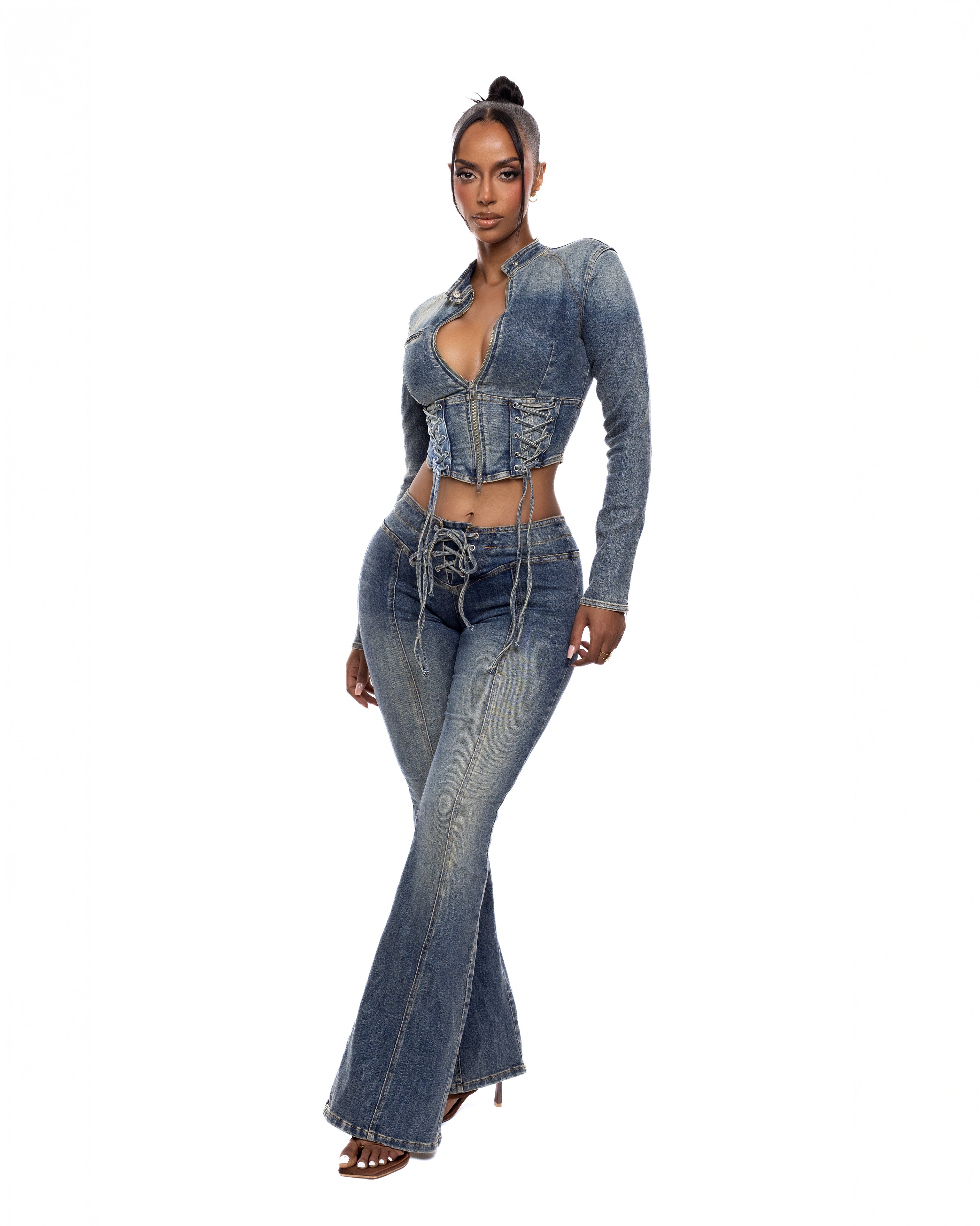 "SAPHIRA" Top - Mid Wash Blue Denim