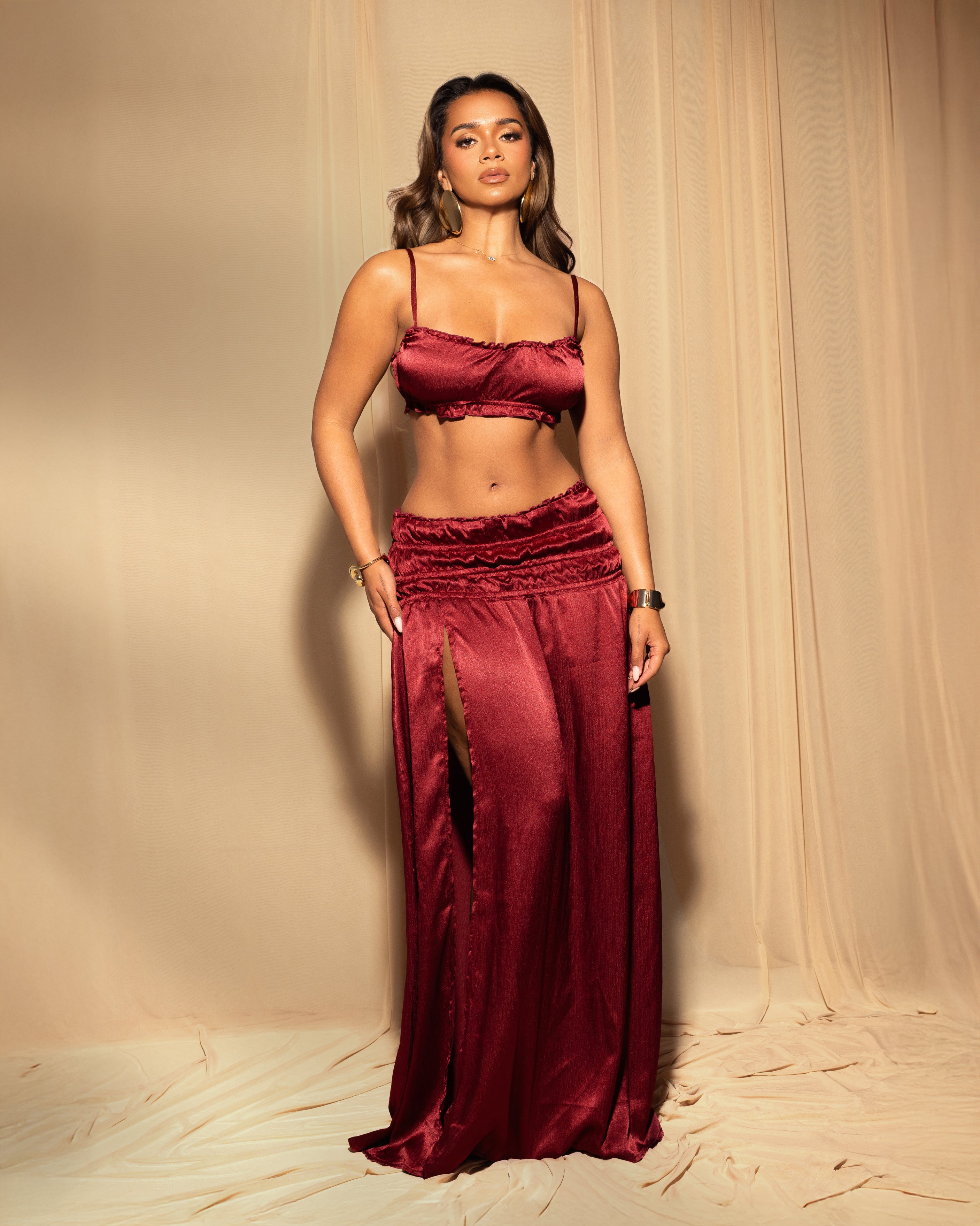 &quot;CAMILA&quot; Maxi Skirt - Burgundy