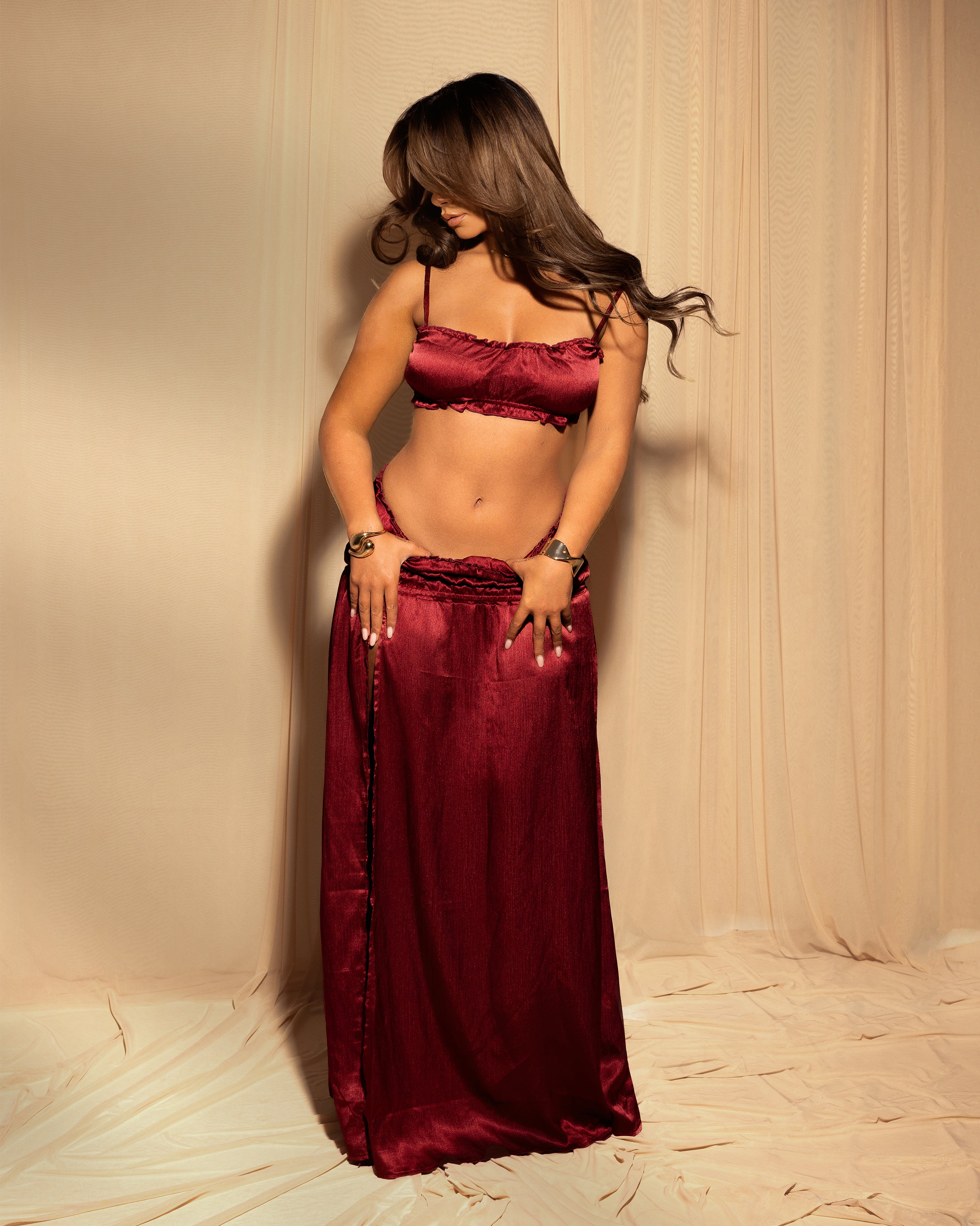 &quot;CAMILA&quot; Maxi Skirt - Burgundy