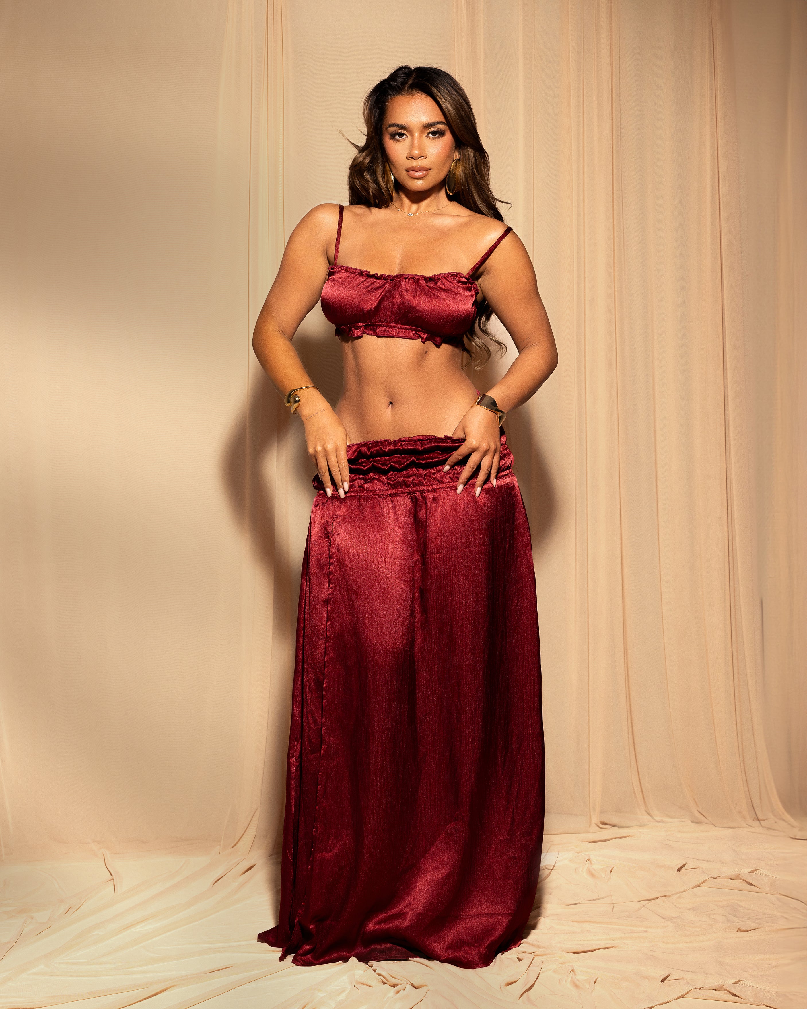 &quot;CAMILA&quot; Maxi Skirt - Burgundy