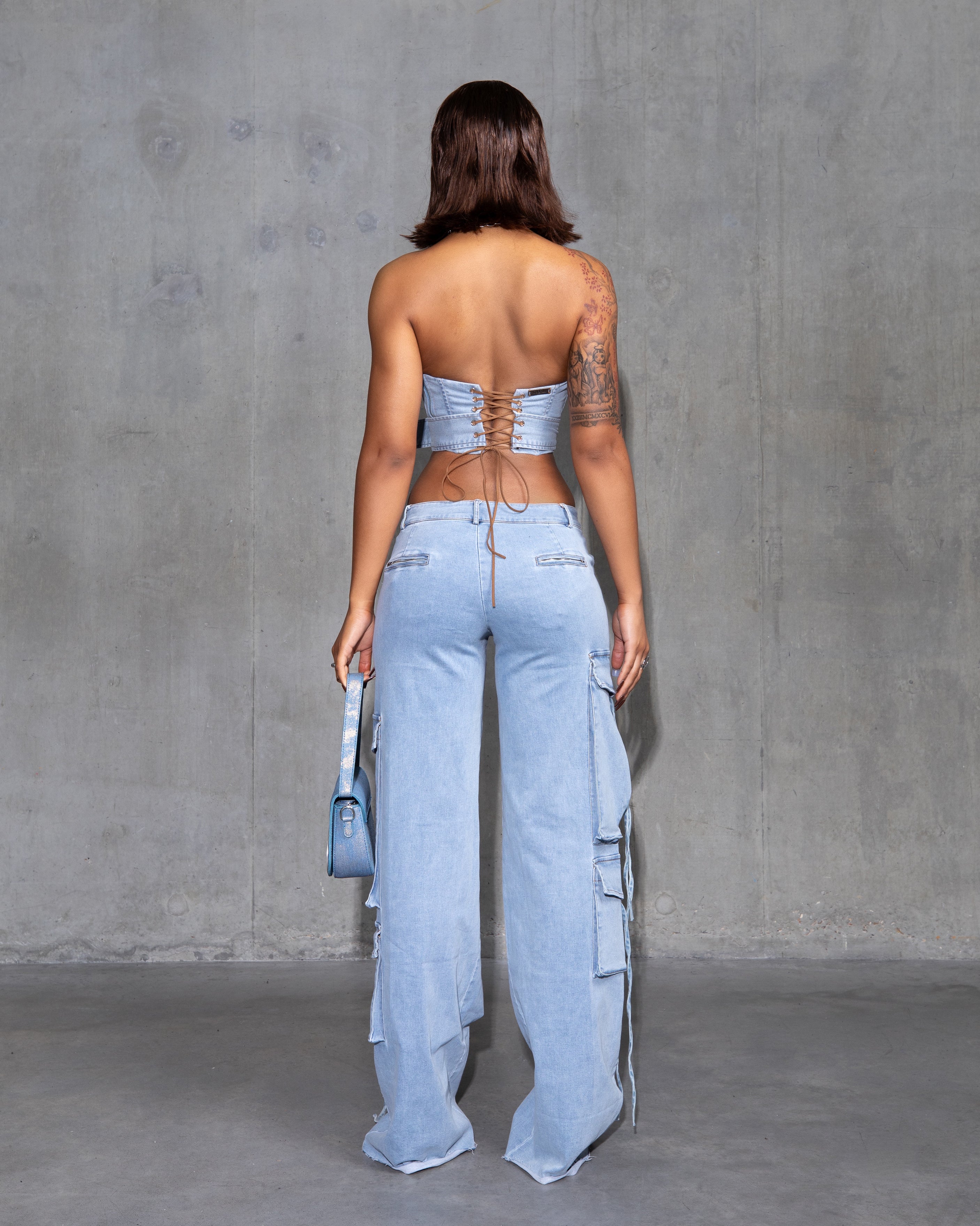 &quot;SINNER&quot; Cargo Trousers - Denim Blue