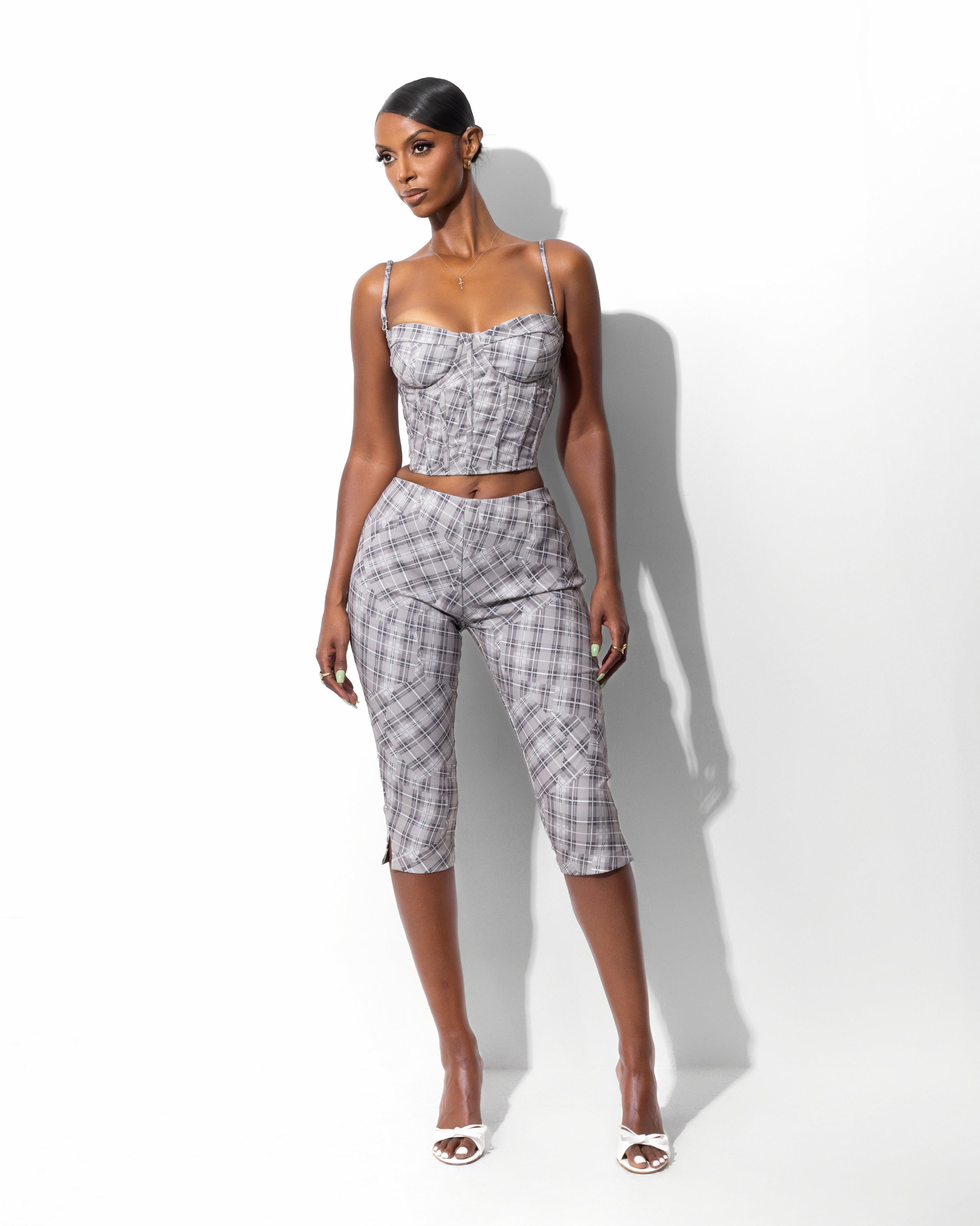 &quot;FALLON&quot; Corset Top - Beige/Grey