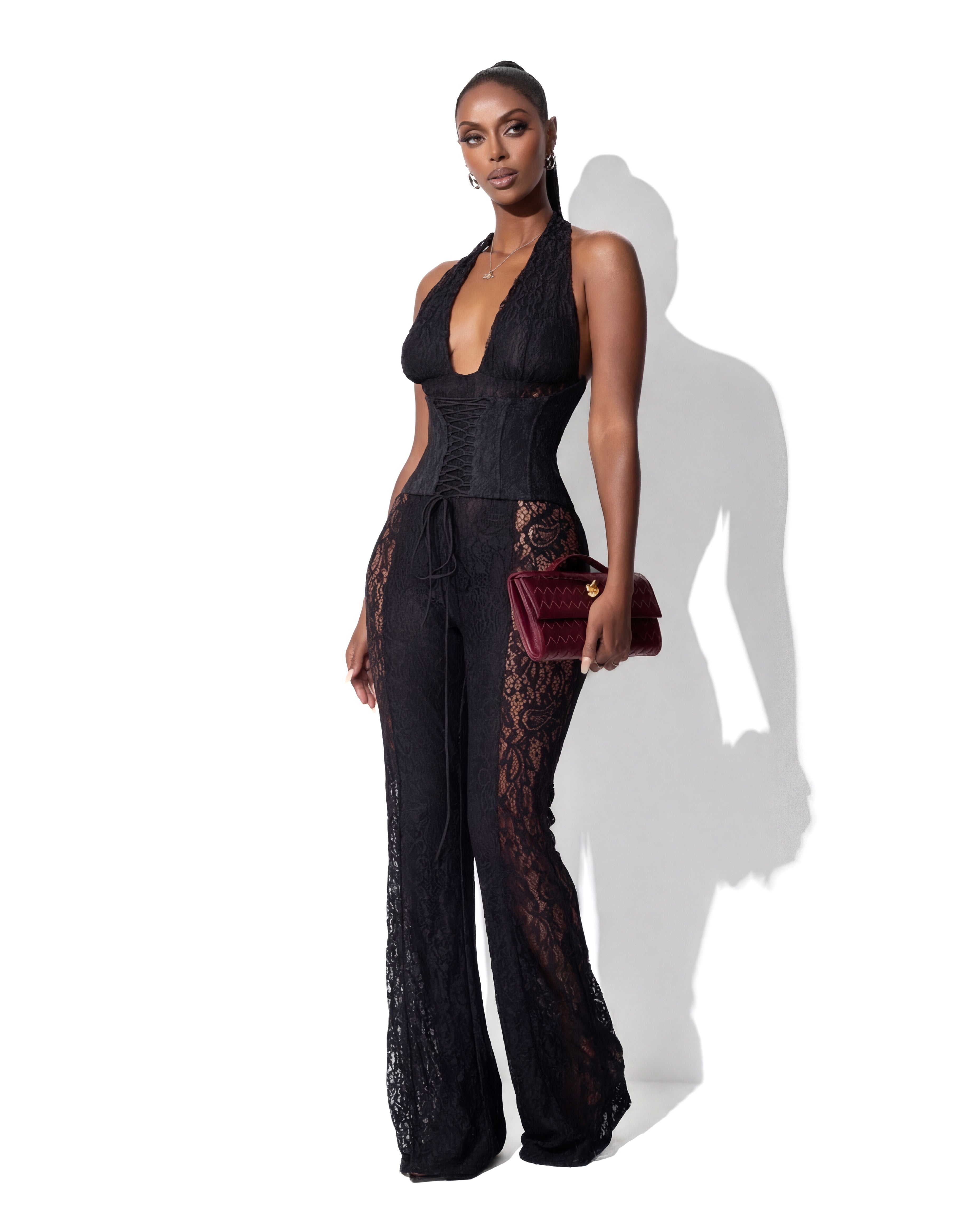 "TROUBLE" Lace Jumpsuit - Black