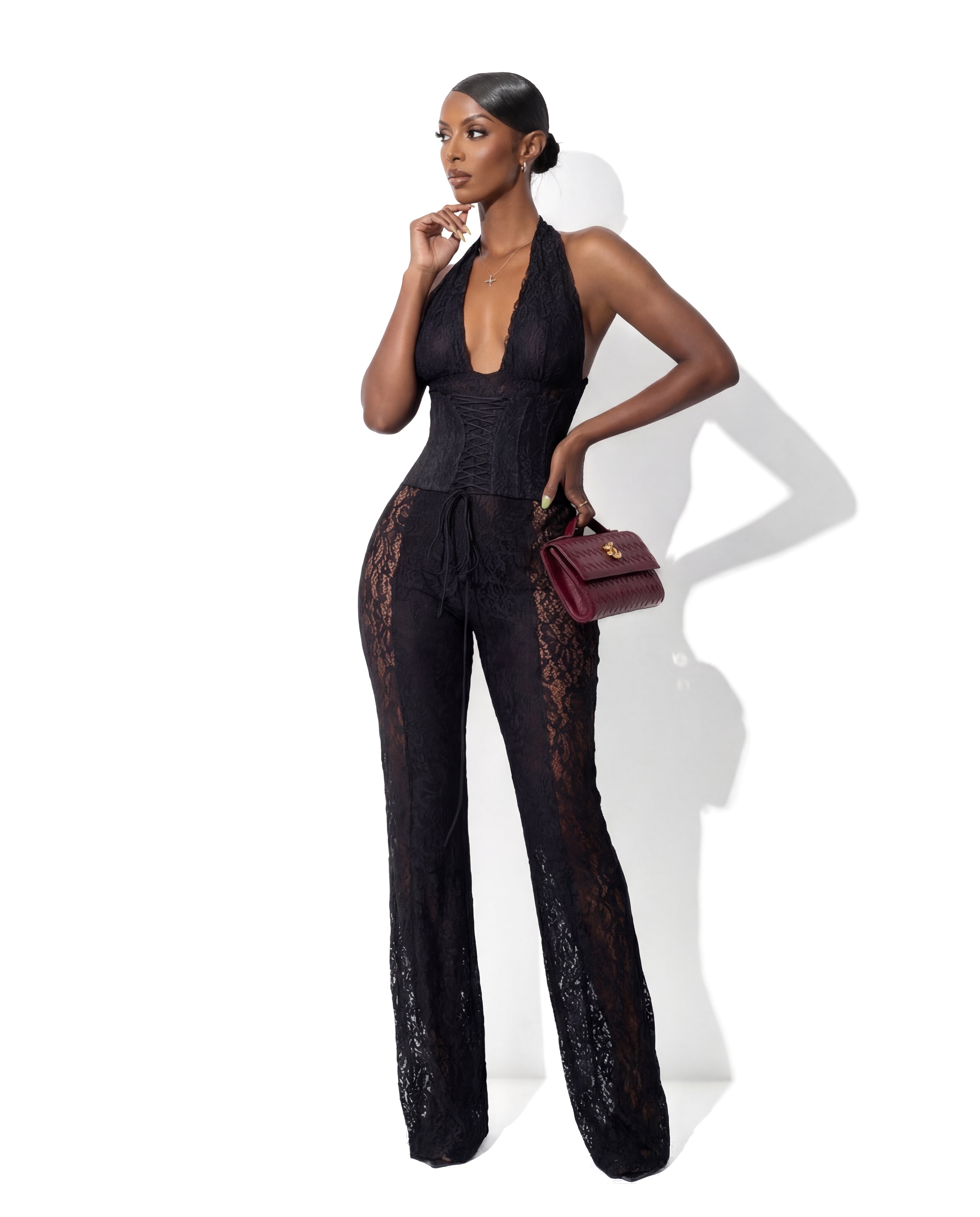"TROUBLE" Lace Jumpsuit - Black