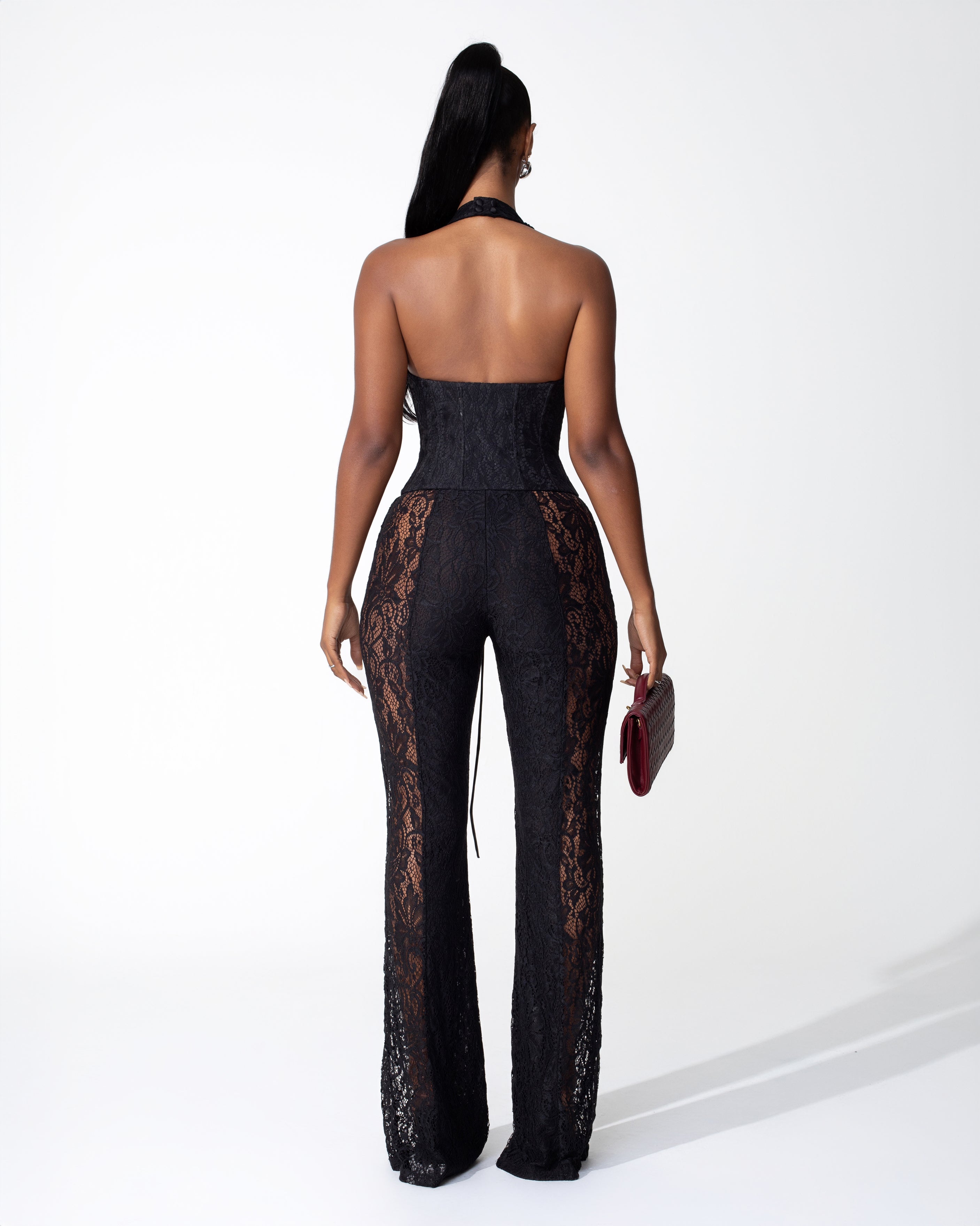 &quot;TROUBLE&quot; Lace Jumpsuit - Black